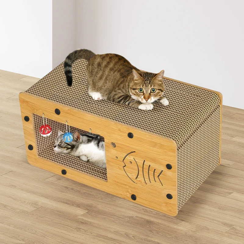 Cat Scratch Box for Indoor Cats Hideout and Play Protecting Furniture Cat Scratchers Cardboard Scratching Board with Ball Toy