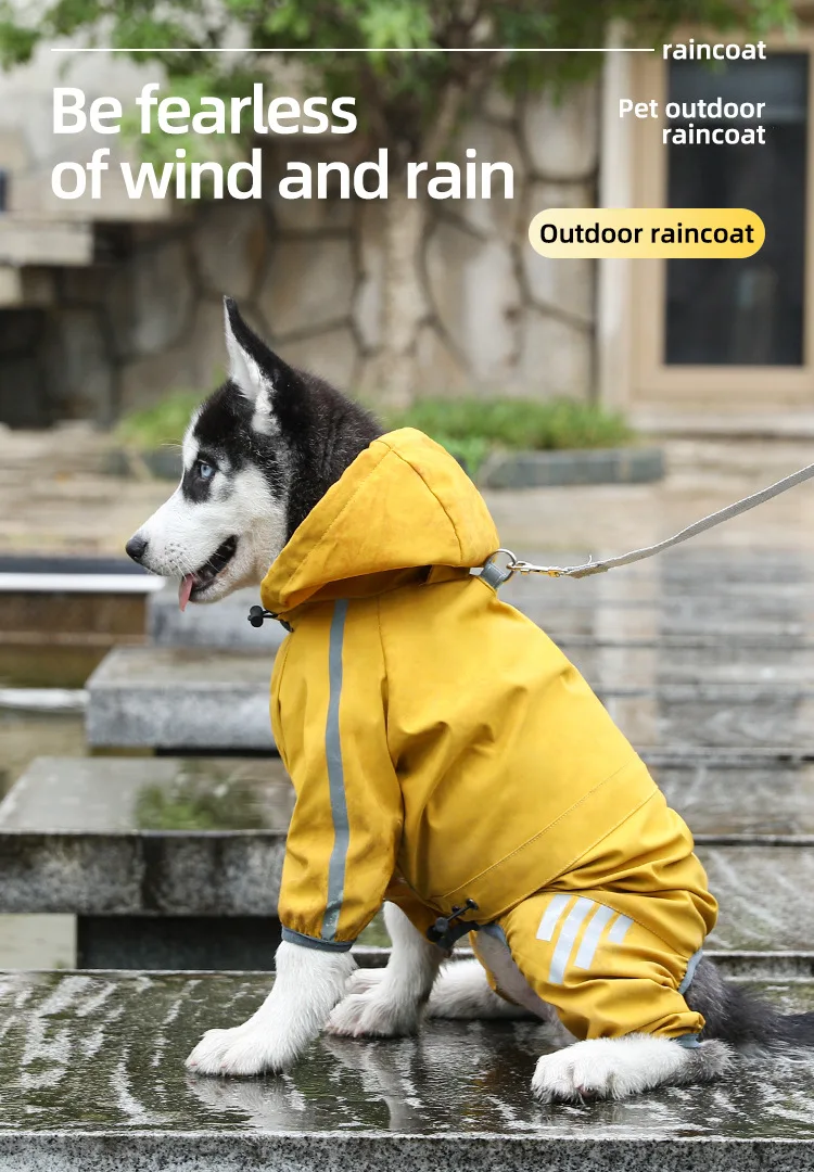 Big Dog Raincoat Cape Style Reflective Strip Pet Raincoat Windproof Rainproof Dog Hooded Raincoat