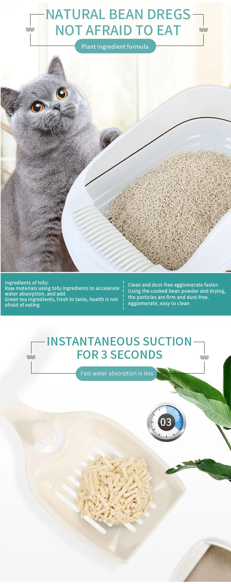 Top Sale Quickly Clumping Tofu Cat Litter All Natural Eco-Friendly Dust Free Cat Litter