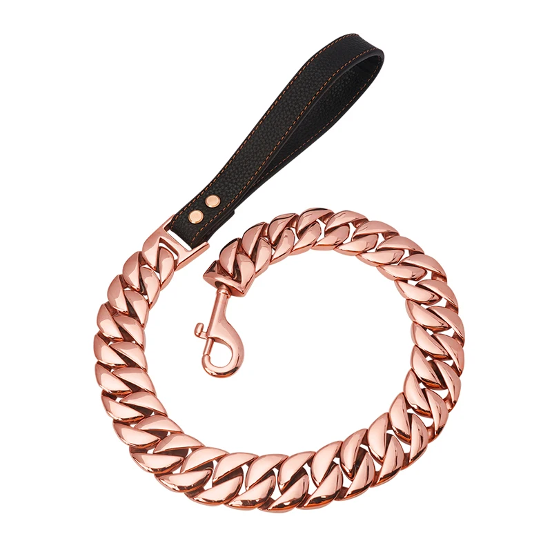 Factory 32MM Dog Lead Gold Dog Leash Stainless Steel Metal Chew Proof for Large Dogs Pet Traction Rope