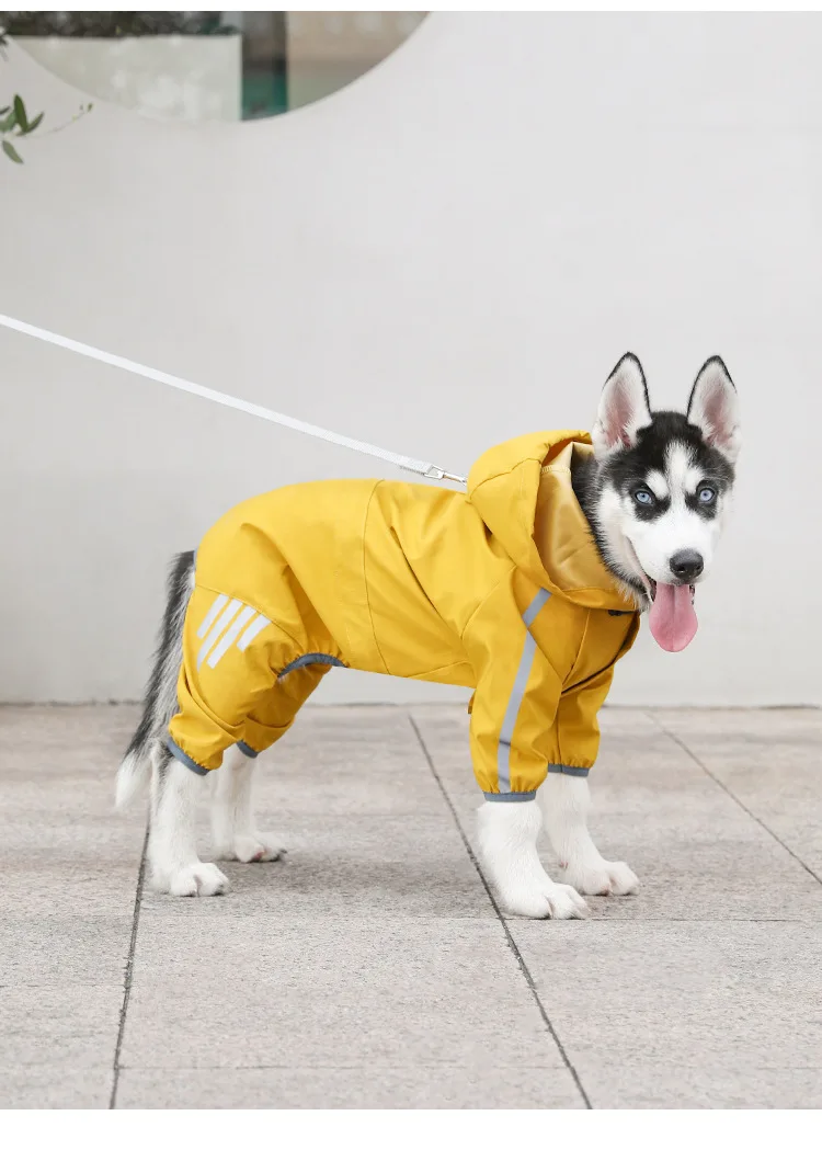 Big Dog Raincoat Cape Style Reflective Strip Pet Raincoat Windproof Rainproof Dog Hooded Raincoat