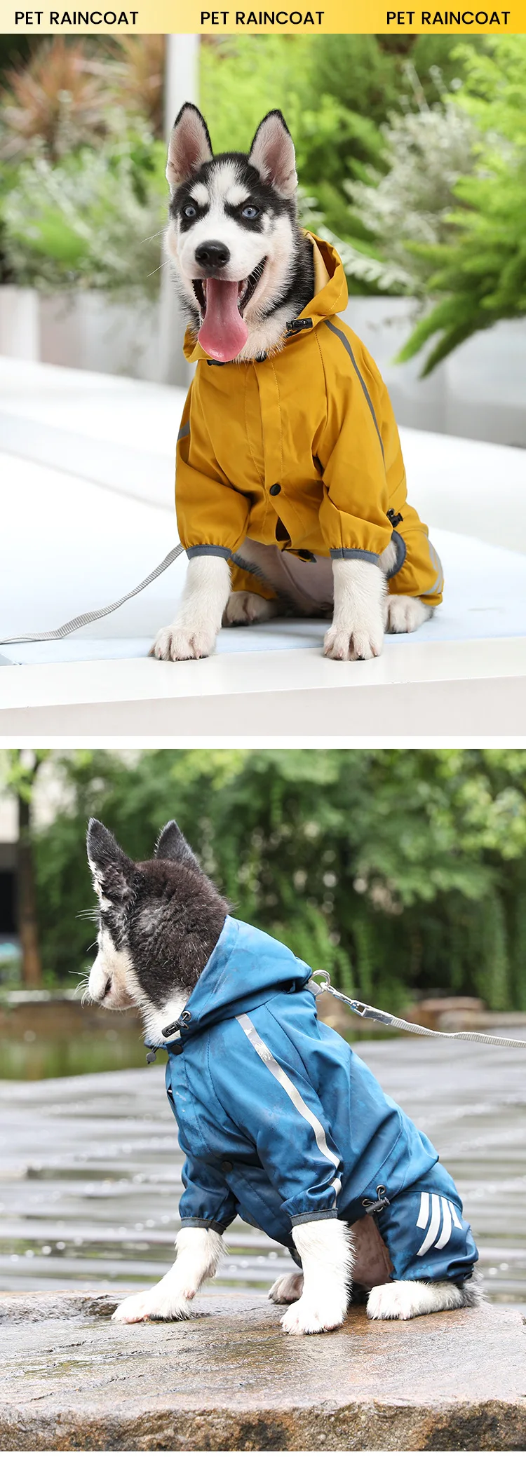 Big Dog Raincoat Cape Style Reflective Strip Pet Raincoat Windproof Rainproof Dog Hooded Raincoat