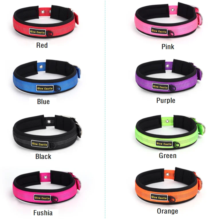 Glow In The Dark Pin Neoprene Design Big Reflective Nylon Wholesale Dog Collar Manufacturer Custom Training For Sale Dog Collar