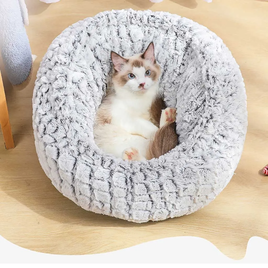 Dog Round Cat Winter Warm Sleeping Bag Long Plush Soft Pet Bed Calming Bed House Comfortable Cat Litter Sleeping Bed