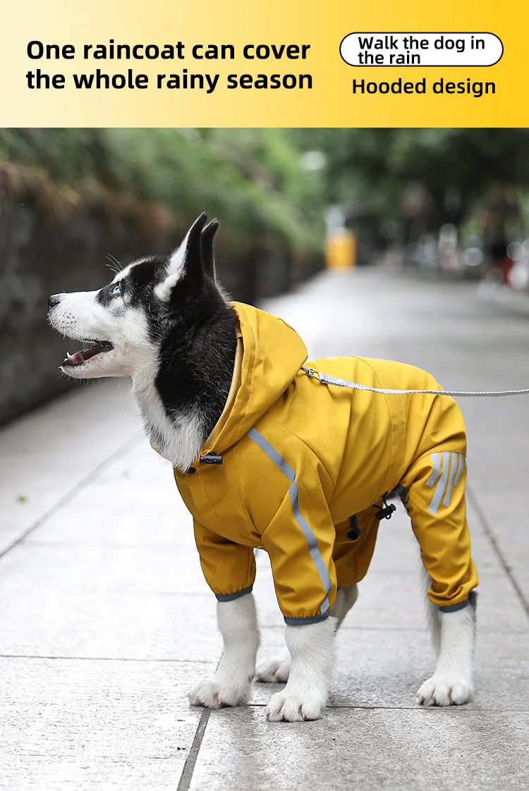 Big Dog Raincoat Cape Style Reflective Strip Pet Raincoat Windproof Rainproof Dog Hooded Raincoat