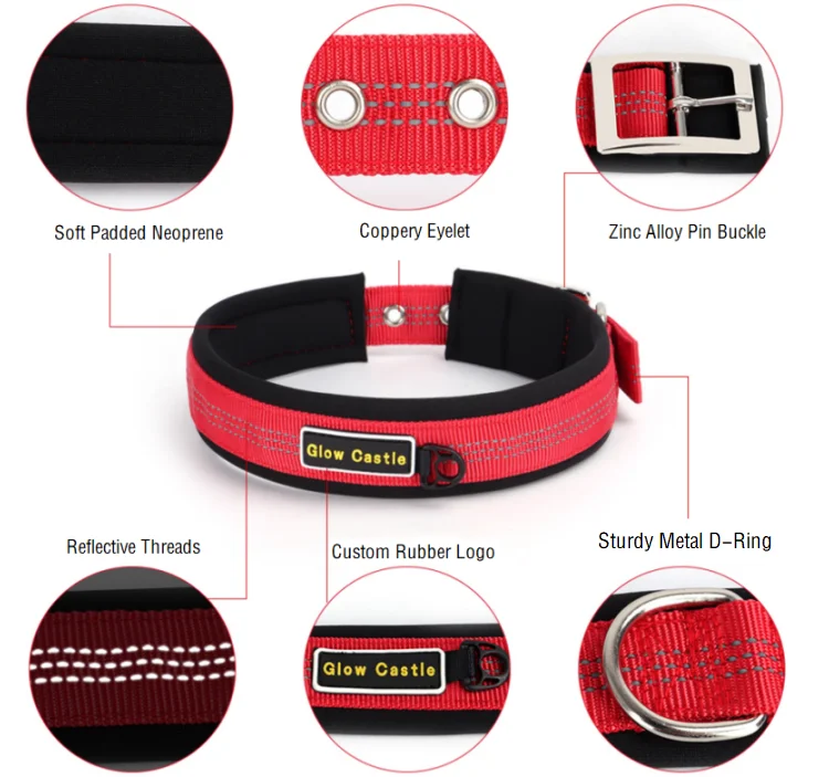 Glow In The Dark Pin Neoprene Design Big Reflective Nylon Wholesale Dog Collar Manufacturer Custom Training For Sale Dog Collar