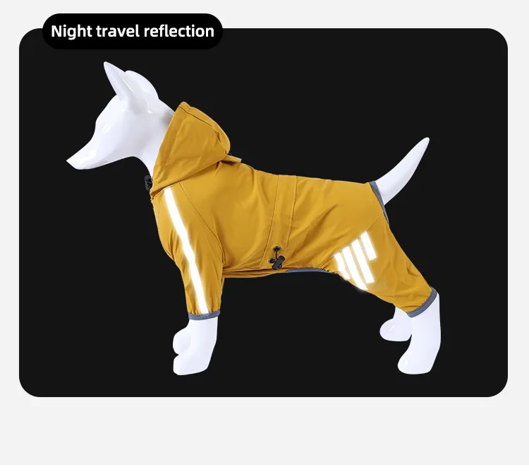 Big Dog Raincoat Cape Style Reflective Strip Pet Raincoat Windproof Rainproof Dog Hooded Raincoat