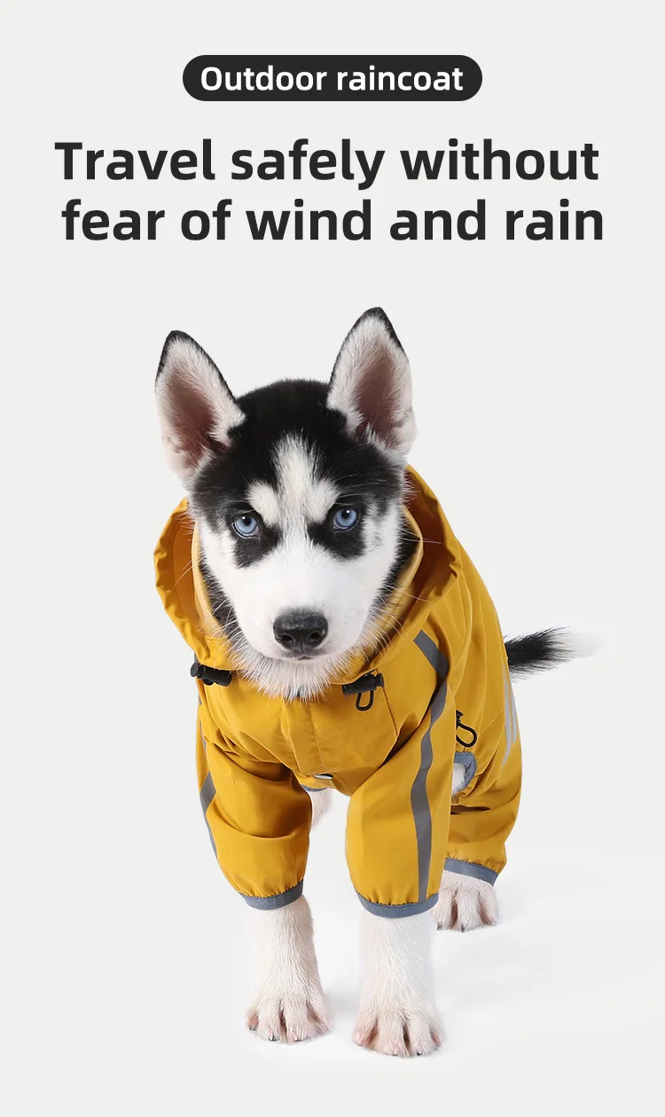 Big Dog Raincoat Cape Style Reflective Strip Pet Raincoat Windproof Rainproof Dog Hooded Raincoat