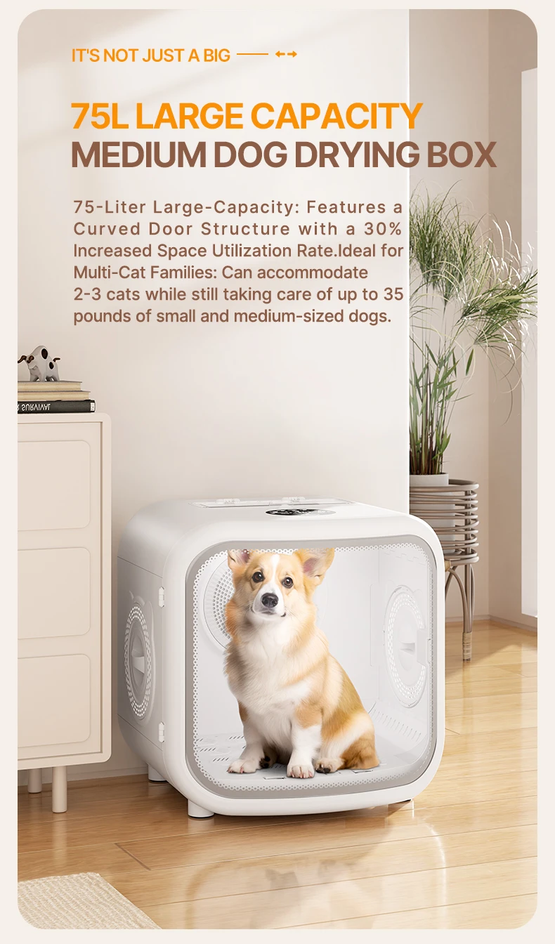 75L Smart Pet Dryer Box with Curved tempered glass 15 mins quick drying
