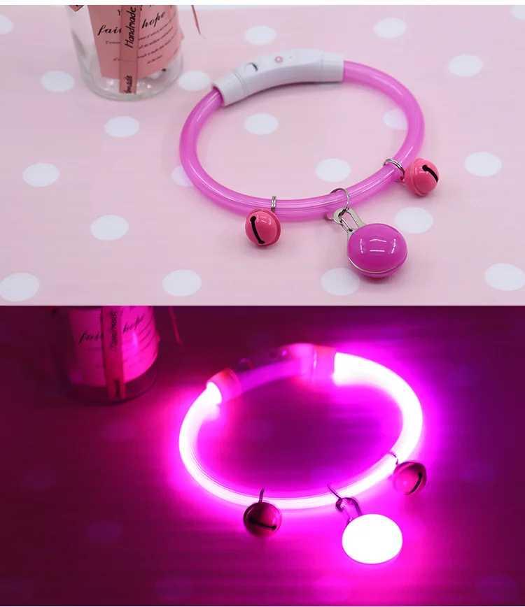 Solid Pattern Rechargeable Dog Collar with Nighttime Glowing Feature Ribbons Decoration Pet Walk Lamp Dropshipping Supported
