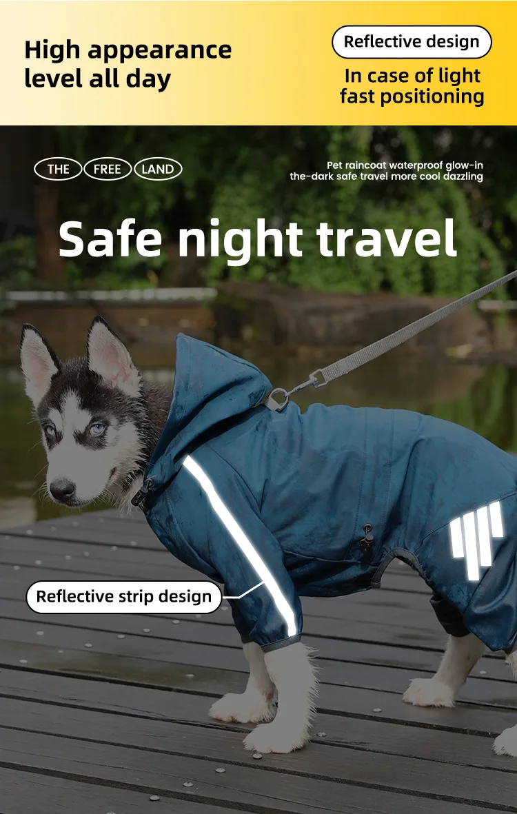 Big Dog Raincoat Cape Style Reflective Strip Pet Raincoat Windproof Rainproof Dog Hooded Raincoat