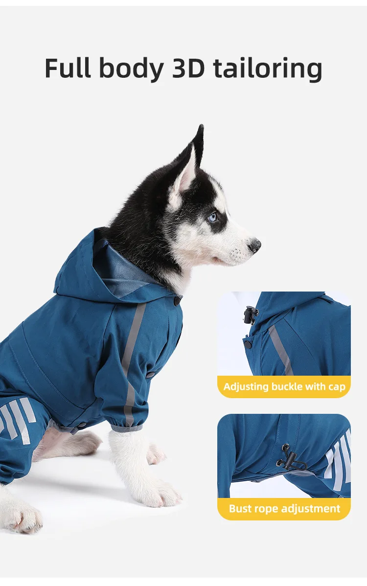 Big Dog Raincoat Cape Style Reflective Strip Pet Raincoat Windproof Rainproof Dog Hooded Raincoat