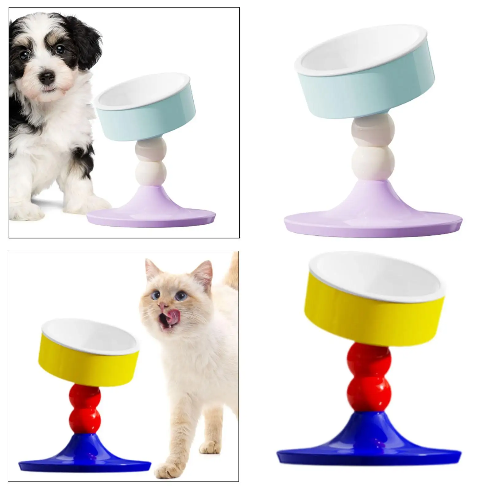 Raised Cat Food Bowl Tilted Cartoon Cat Dish Adjustable Height and Angle Pet Food Bowl for Kitty Small Dogs Kitten Hedgehog Cats