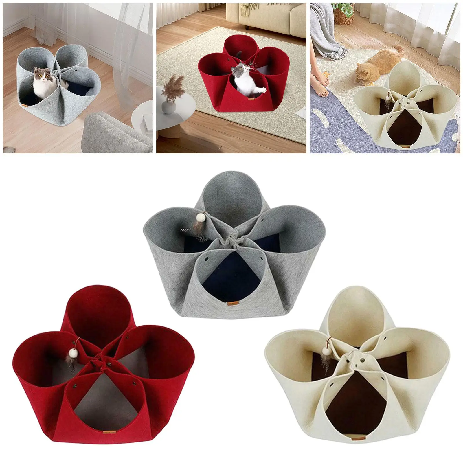 Cat Felt Tunnel Durable Cat Play House Foldable Interactive Pet Bed House Cat Tunnel Bed for Cat Rabbit Pets Kitten Puppy