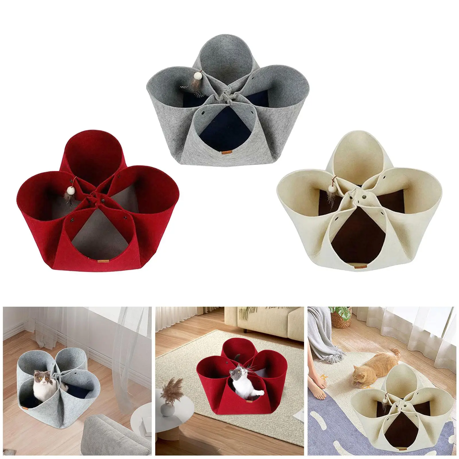 Cat Felt Tunnel Durable Cat Play House Foldable Interactive Pet Bed House Cat Tunnel Bed for Cat Rabbit Pets Kitten Puppy