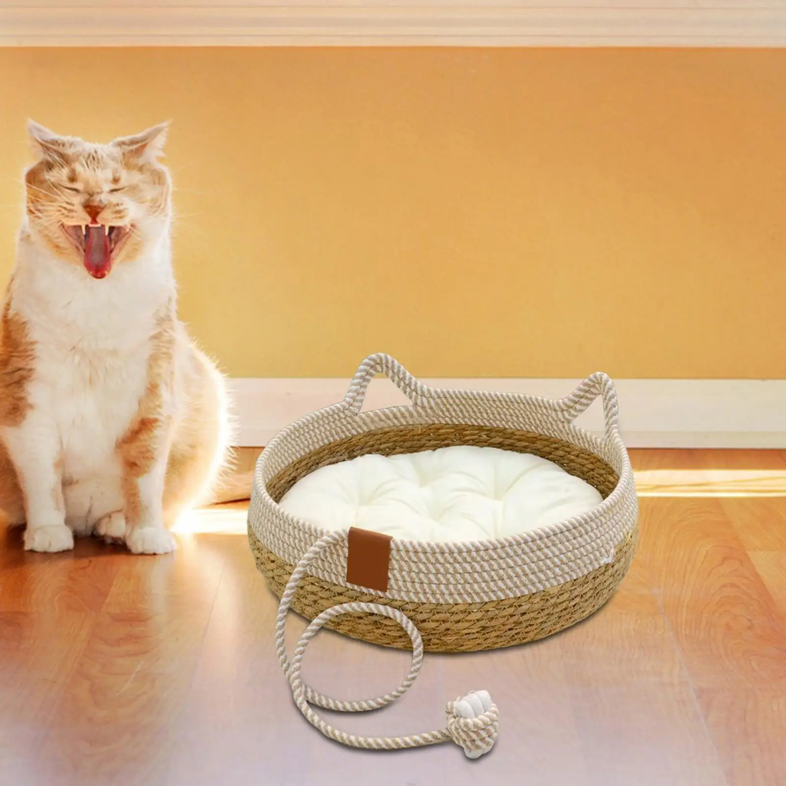 Cat Bed, Cat Scratch Pad Nest, Comfortable Woven with Removable Cushion Cat