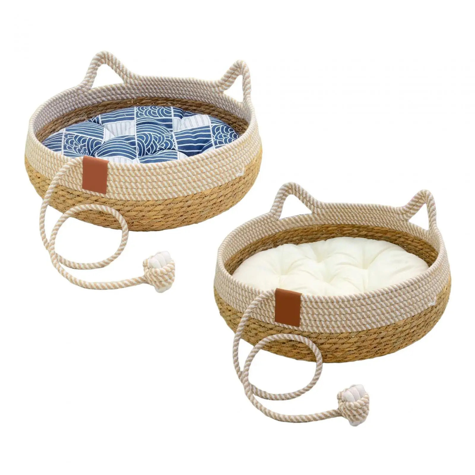 Cat Bed, Cat Scratch Pad Nest, Comfortable Woven with Removable Cushion Cat