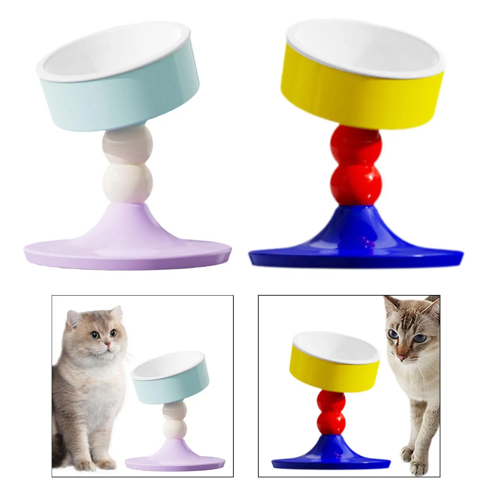Raised Cat Food Bowl Tilted Cartoon Cat Dish Adjustable Height and Angle Pet Food Bowl for Kitty Small Dogs Kitten Hedgehog Cats