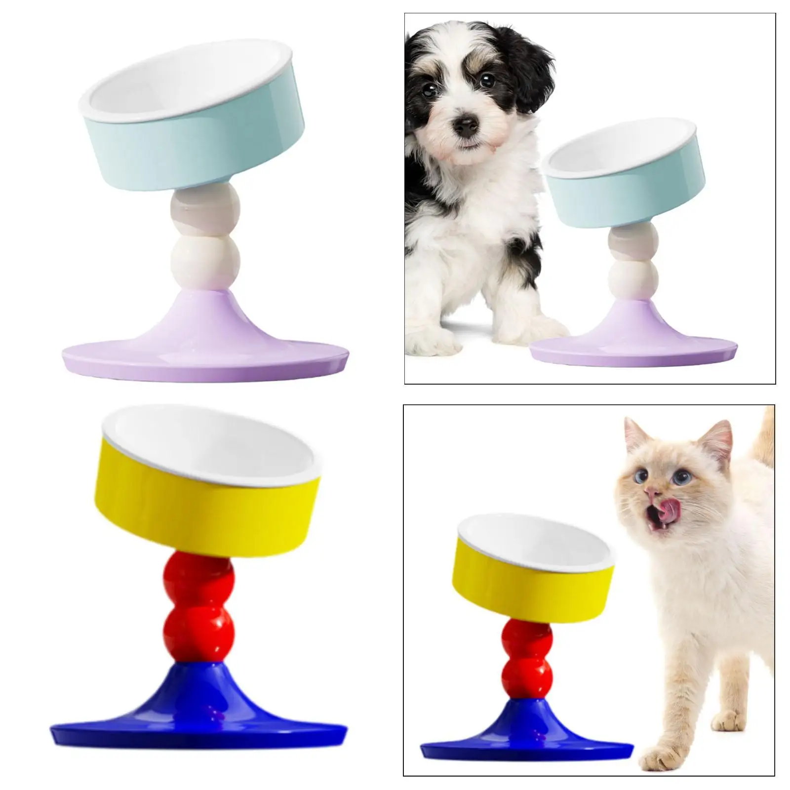 Raised Cat Food Bowl Tilted Cartoon Cat Dish Adjustable Height and Angle Pet Food Bowl for Kitty Small Dogs Kitten Hedgehog Cats