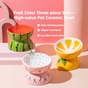 LONMOE Cute Fruit Shape Cat Bowl High Quality Ceramics Cat Bowl Pet Supplies Cat Food And Water Feeder Pet Accessories